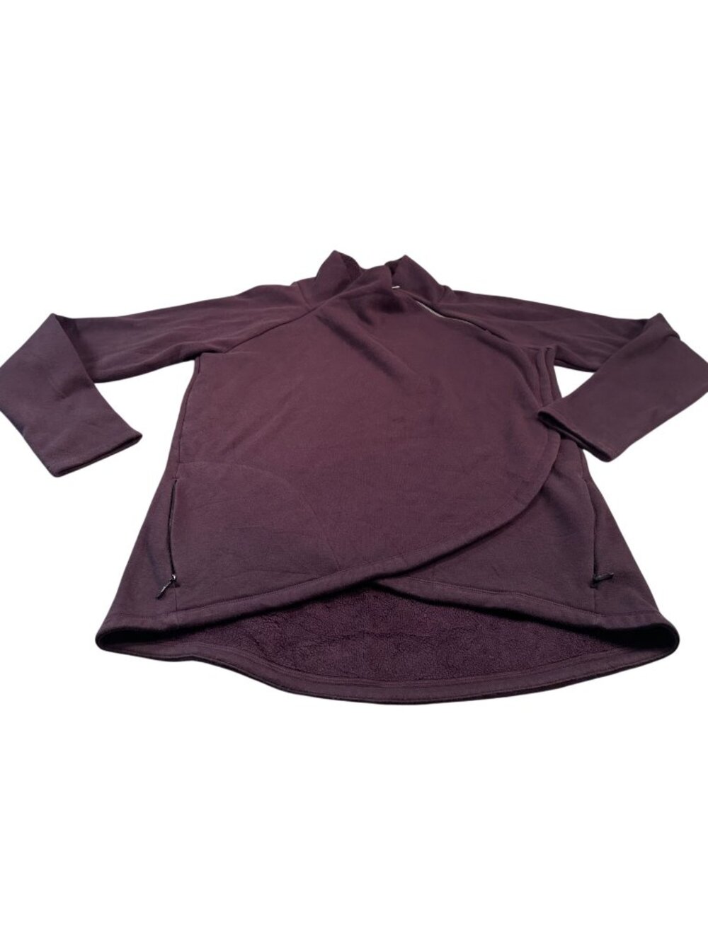 Athleta Cozy Karma Asym Zip Pullover Sweatshirt Womens Fleece Jacket Top Purple